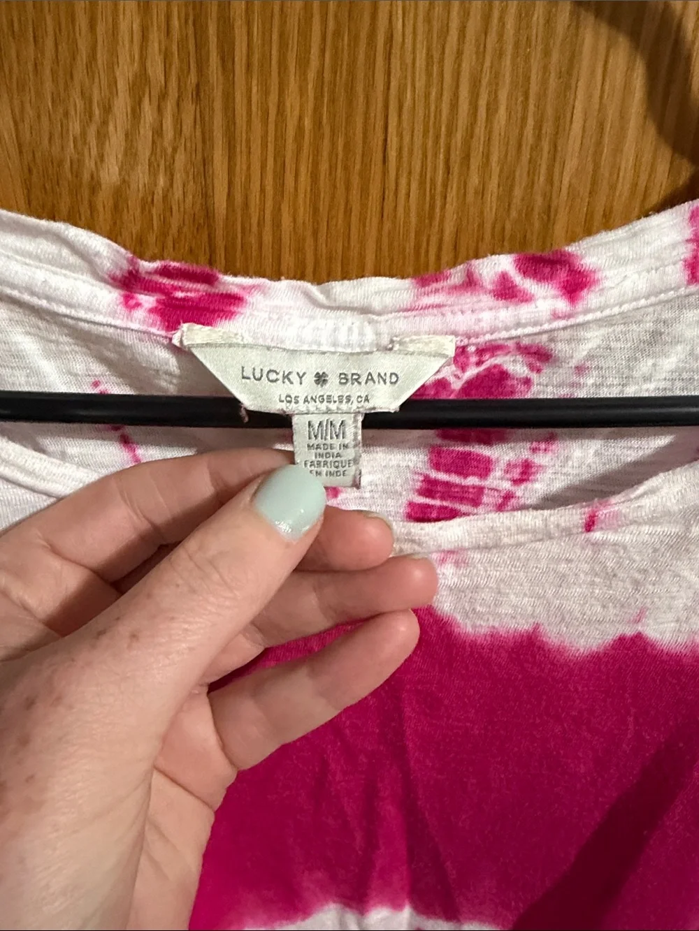 Lucky Brand Pink and White Tie-Dye Knot Front Short Sleeve Tee - Picture 2 of 2